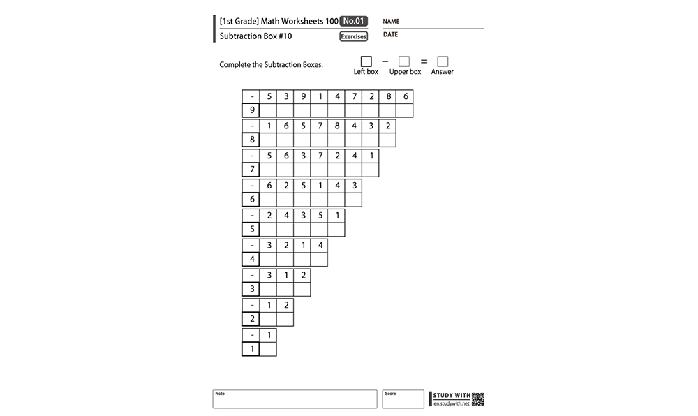 [1st Grade] 100 Free Printable Math Worksheets : Addition Box sheets #