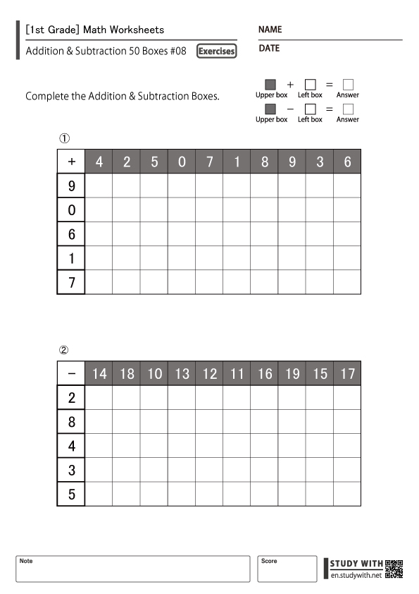 [1st Grade] 50 Square Calculations #08