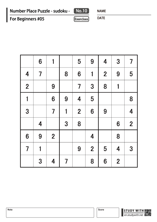 Number Place Puzzle (sudoku) 100 [for Beginners] #05