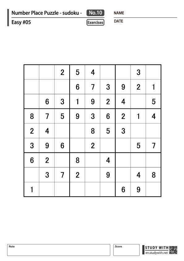 Number Place Puzzle (sudoku) 100 [Easy] #05