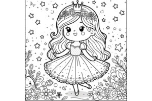 『プリンセス』かわいい子供の塗り絵【無料印刷＆ダウンロード】夢見る夜のプリンセス