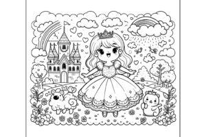 『プリンセス』かわいい子供の塗り絵【無料印刷＆ダウンロード】虹の彼方のプリンセス