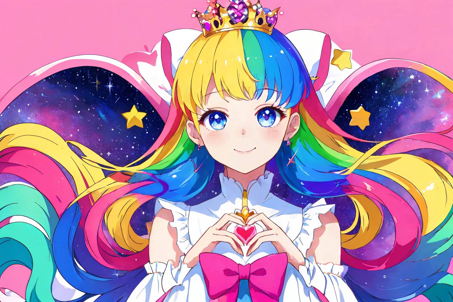 『星屑の煌めきと宇宙のプリンセス』-女の子の塗り絵【無料印刷＆ダウンロード】