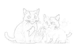 おしゃれな猫の塗り絵『ふわふわの色彩』【大人の塗り絵-図柄の無料ダウンロード】- 印刷・商用利用可