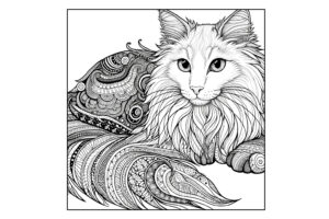 猫の塗り絵『魅惑の猫』【大人の塗り絵-図柄の無料ダウンロード】- 印刷・商用利用可