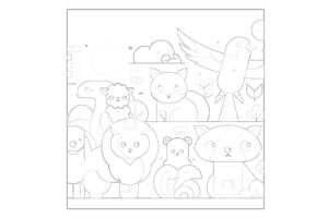 動物の塗り絵『カラフルな動物園』ドゥードゥルアート【図柄無料ダウンロード】- 印刷・商用利用可