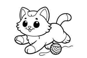 動物の塗り絵『ねこと毛糸』【子供向け図柄の無料ダウンロード】- 印刷・商用利用可