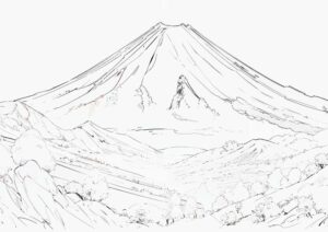 幻想世界の風景『静寂の峰』【塗り絵の無料ダウンロード】- 印刷・商用利用可