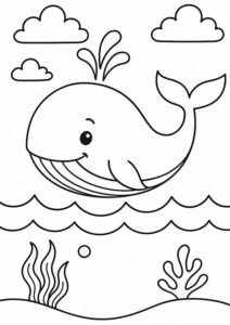 クジラの塗り絵『夢中になる海の世界』【子供向け図柄の無料ダウンロード】