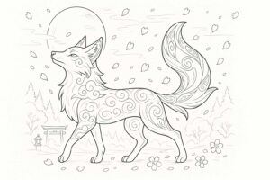 幻想的な『狐』の塗り絵【無料ダウンロード】- 神秘の森を歩く美しき神使