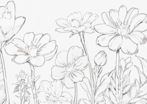 ボタニカルアート『優しい花々の線画』【ぬりえ図柄の無料ダウンロード】- 印刷・商用利用可