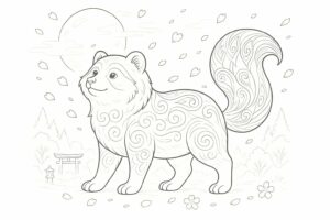 幻想の森に現れたたぬき【塗り絵の無料ダウンロード】- 印刷・商用利用可