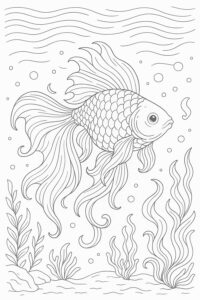 【7月の塗り絵】幻想世界の生き物『優雅な金魚』｜無料ダウンロード - 大人のリラックス塗り絵