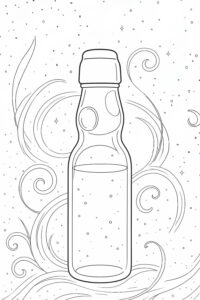 【7月の塗り絵】幻想世界の風景『涼やかに彩るラムネ瓶』｜無料ダウンロード