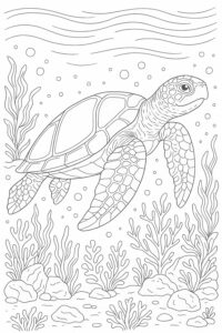 【7月の塗り絵】幻想世界の生き物『海亀』｜無料ダウンロード - 大人のリラックス塗り絵