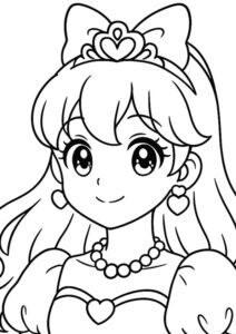 メイクアップ塗り絵『かわいいプリンセス』【ぬりえ図柄の無料プリントダウンロード】