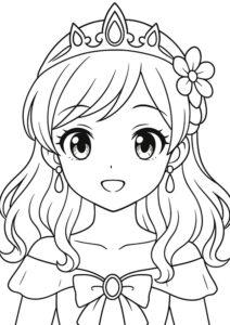 メイクアップ塗り絵『花とティアラのプリンセス』【ぬりえ図柄の無料プリントダウンロード】