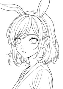 『かわいいウサ耳ガール』大人のメイクアップ塗り絵