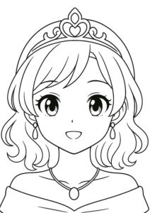 メイクアップ塗り絵『ティアラのショートヘアプリンセス』【ぬりえ図柄の無料プリントダウンロード】