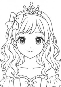 メイクアップ塗り絵『リボン＆ティアラのプリンセス』【ぬりえ図柄の無料プリントダウンロード】