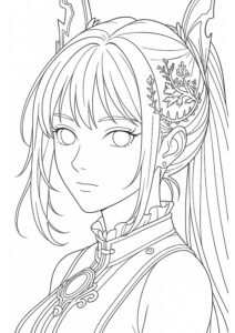 メイクアップ塗り絵『花と蝶が舞う横顔女性』【ぬりえ図柄の無料プリントダウンロード】