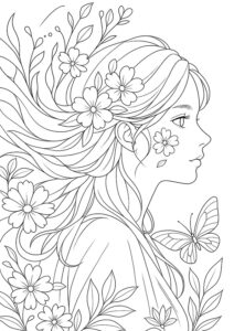 メイクアップ塗り絵『幻想的な装飾の女性』【ぬりえ図柄の無料プリントダウンロード】
