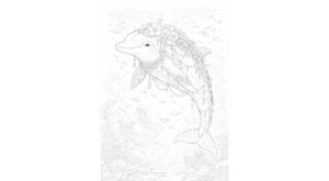 幻想世界の生き物『花飾りのイルカ』【塗り絵の無料ダウンロード】