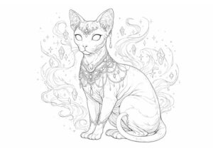 動物の塗り絵『神秘のスフィンクスキャット』【大人の塗り絵-図柄の無料ダウンロード】