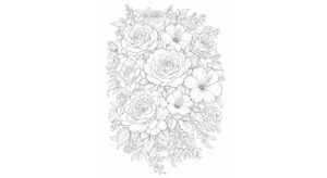 『華やかな花束のボタニカル』花・植物の塗り絵