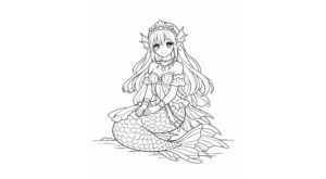 人魚の塗り絵『おしゃれなマーメイド』【子供向け図柄の無料ダウンロード】