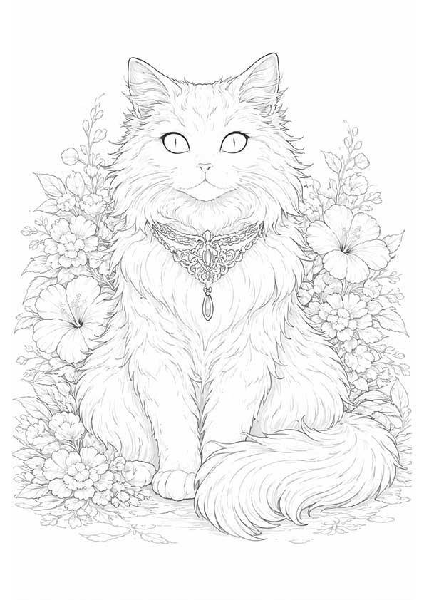 動物の塗り絵『気品ある猫』【大人の塗り絵-図柄の無料ダウンロード】