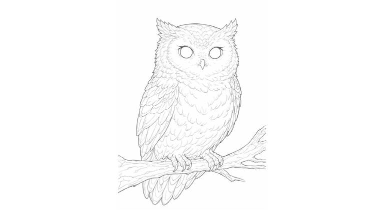 『森のフクロウ』鳥の塗り絵