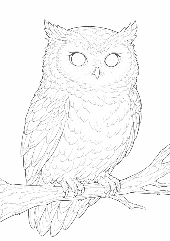 『森のフクロウ』鳥の塗り絵