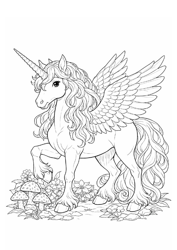 幻想世界の生き物『幻想の森のユニコーン』【塗り絵の無料ダウンロード】