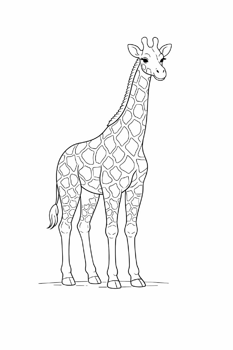 動物の塗り絵『優雅なキリン』【大人の塗り絵-図柄の無料ダウンロード】