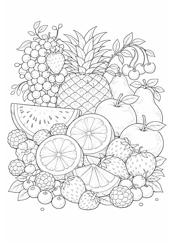 花・植物の塗り絵『彩りフルーツ』【大人の塗り絵-図柄の無料ダウンロード】