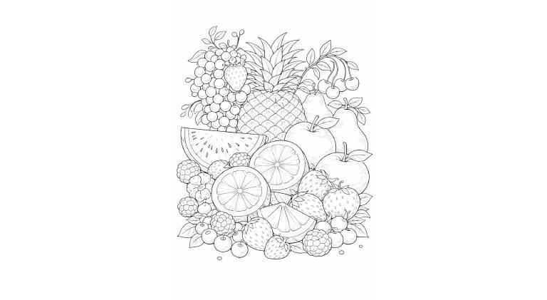花・植物の塗り絵『彩りフルーツ』【大人の塗り絵-図柄の無料ダウンロード】