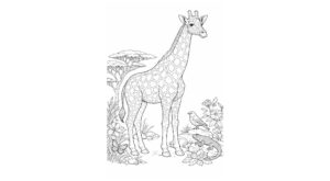 動物の塗り絵『サバンナのキリンと小さな仲間』