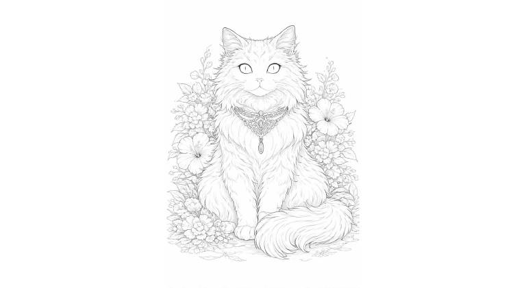 動物の塗り絵『気品ある猫』【大人の塗り絵-図柄の無料ダウンロード】