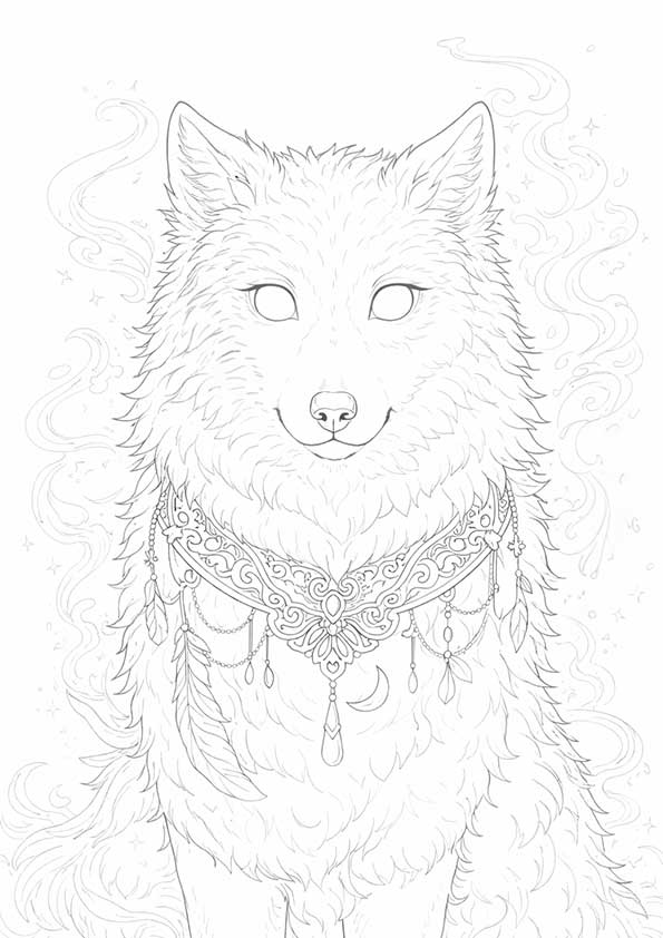 幻想世界の生き物『神秘の守り狼』【塗り絵の無料ダウンロード】