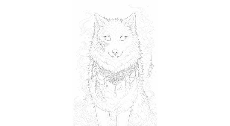 幻想世界の生き物『神秘の守り狼』【塗り絵の無料ダウンロード】