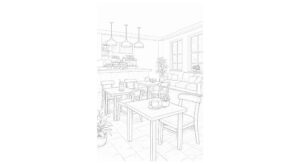 風景の塗り絵『穏やかなカフェ時間』【大人の塗り絵-図柄の無料ダウンロード】- 印刷・商用利用可