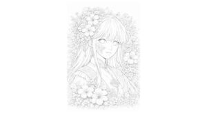 幻想世界の人物『フローラルプリンセス』【大人の塗り絵-図柄の無料ダウンロード】- 印刷・商用利用可