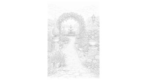 風景の塗り絵『優雅なヨーロピアンガーデン』【大人の塗り絵-図柄の無料ダウンロード】- 印刷・商用利用可