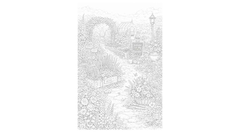 風景の塗り絵『癒しのハーブガーデン』【大人の塗り絵-図柄の無料ダウンロード】- 印刷・商用利用可