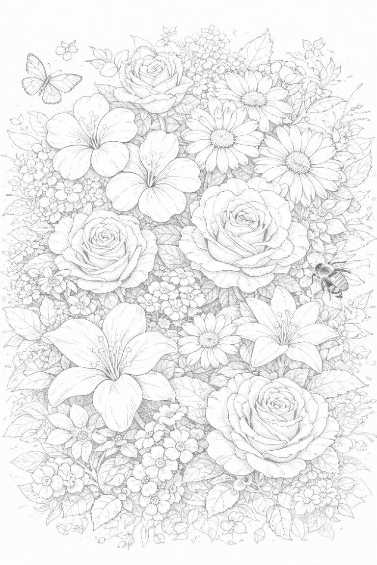 花・植物の塗り絵『フラワーコレクション』【大人の塗り絵-図柄の無料ダウンロード】