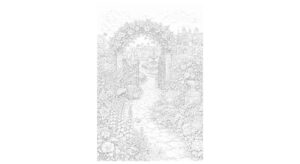 風景の塗り絵『花咲くガーデンアーチ』【大人の塗り絵-図柄の無料ダウンロード】- 印刷・商用利用可